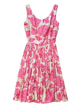 Vintage Mad Men 50s, 60s Eddy George California Pink And White Dress